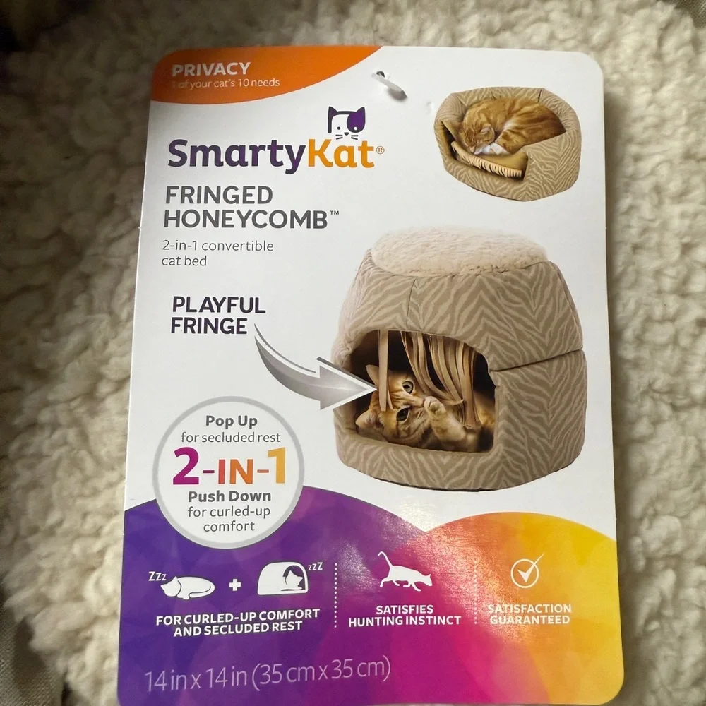 2 In 1 SmartyKat Fringed Honeycomb Convertible Cat Bed Pop Up Or Push Down Tiger
